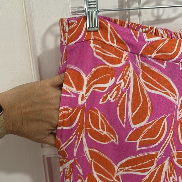 Sincerely Jules Linen Blend Tropical Pink Orange Pull On Elastic Waist Pants L - Picture 5 of 8